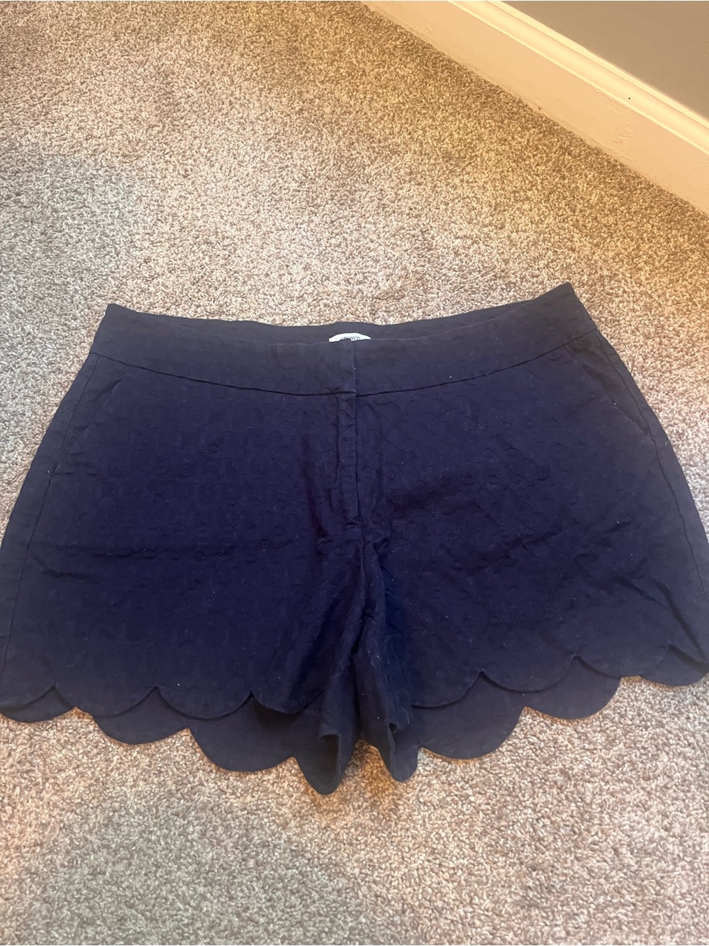 crown & ivy Navy Scalloped Hem High-Rise Shorts